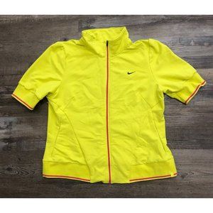 Nike Fit Dry Womens Zip Up Sweat Jacket Size Large 3/4 Sleeve Yellow